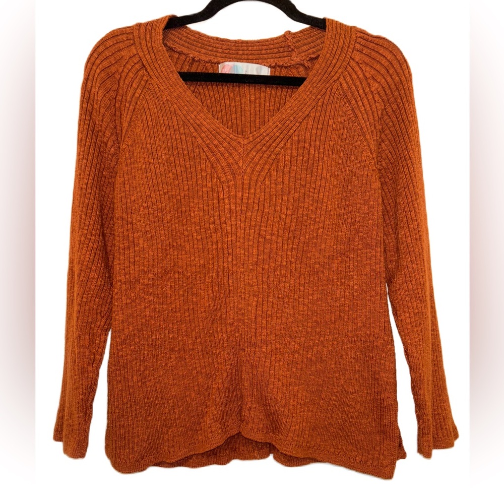FP Beach linen blend burnt orange long sleeve rib knit sweater size small